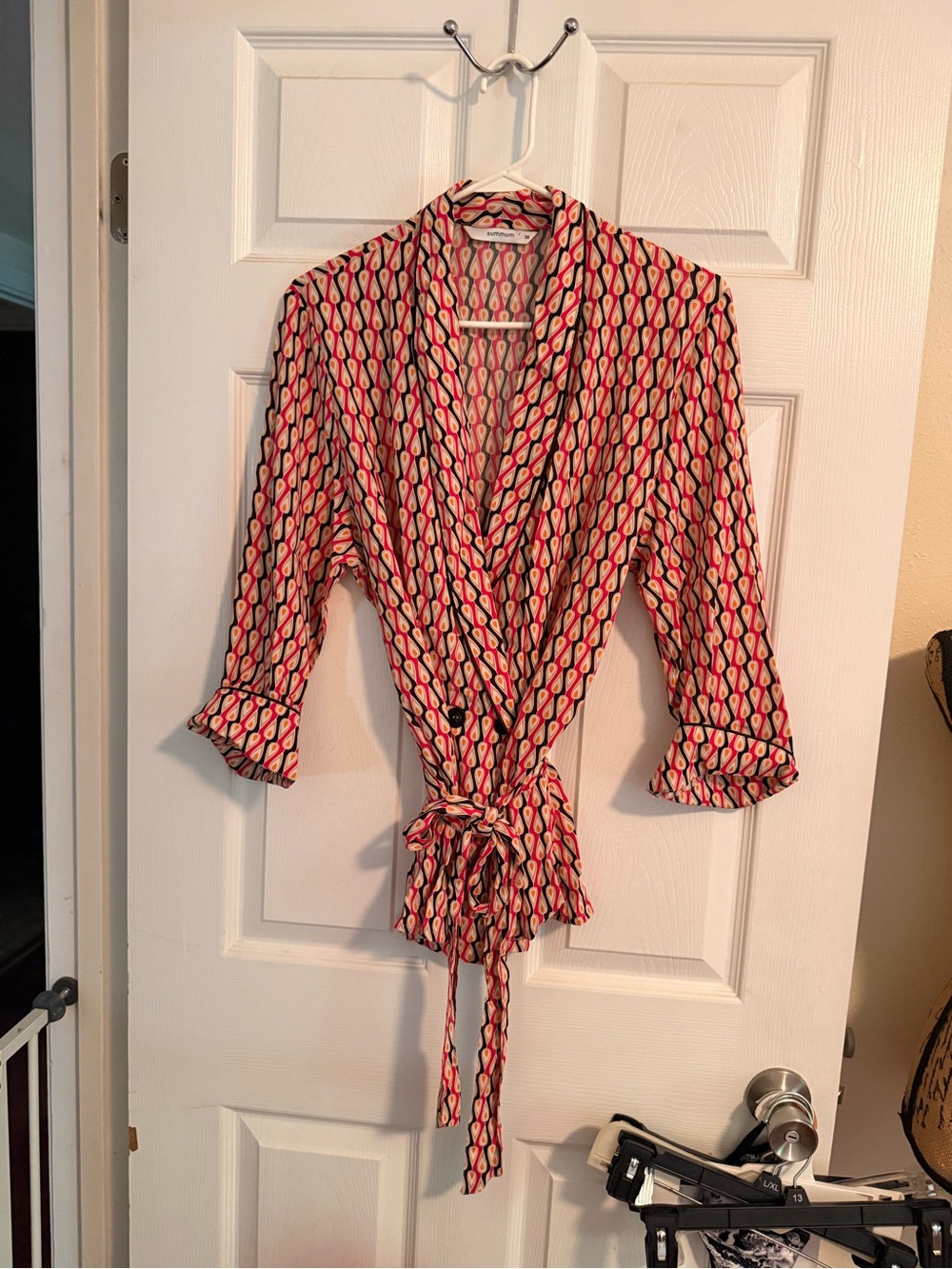 Summum Geometric Teardrop Print Blouse in Oranges & Cream